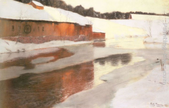 A Factory Building near an Icy River in Winter painting - Fritz Thaulow A Factory Building near an Icy River in Winter art painting